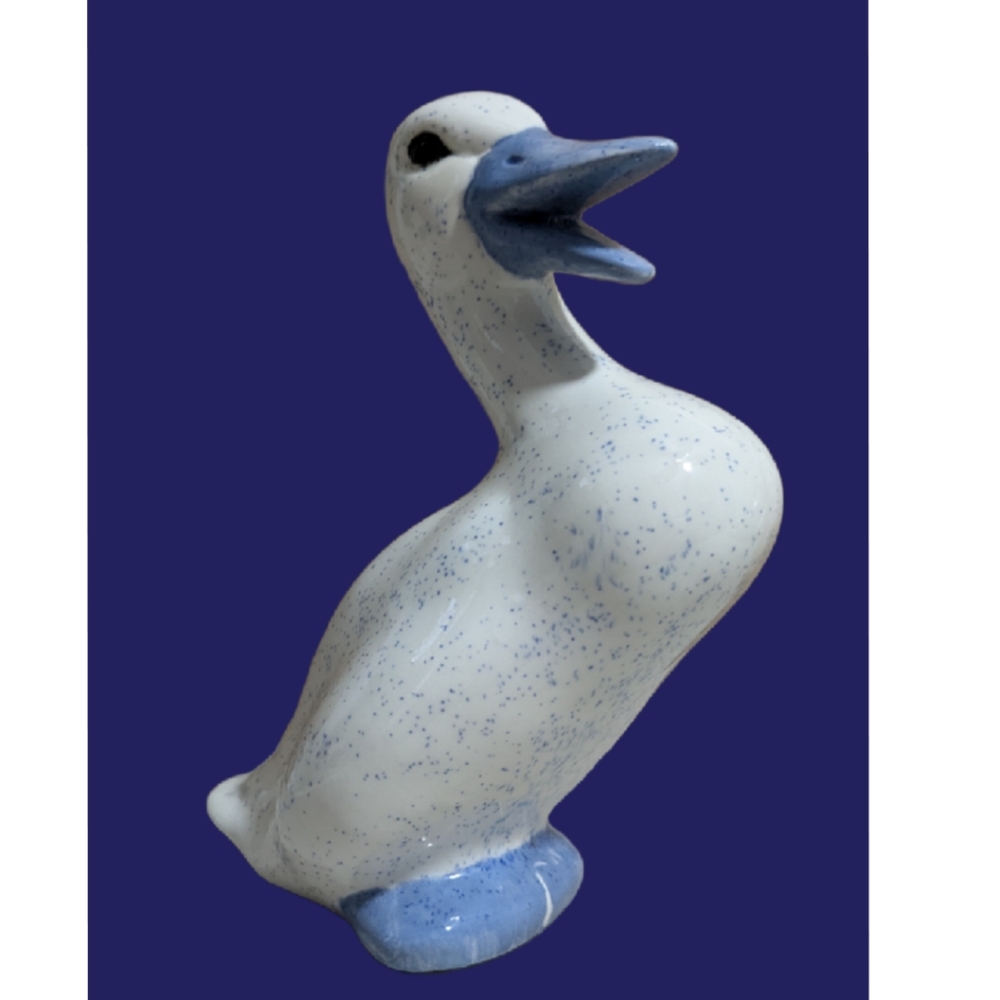 Country Cottage white  Ceramic speckled duck goose garden Figurine